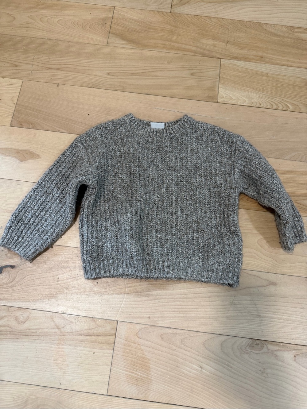 Zara Neutral Taupe Ribbed Knit Crew Sweater